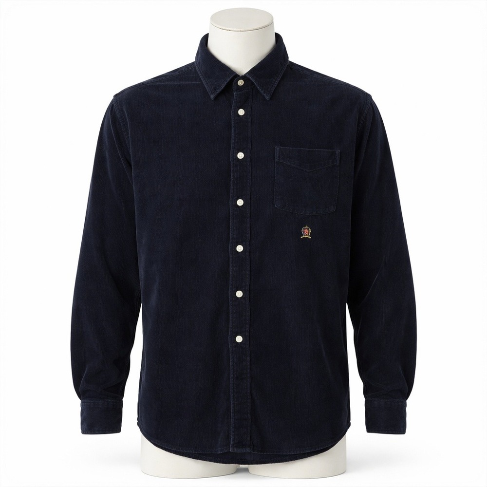 Tommy Hilfiger Velvet‎ Button-Down Shirt Deep Blue Mens XL Y2K Vintage Academia